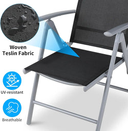 2-Piece Foldable Patio Armchairs, Folding Dining Chairs, Aluminum, Padded Adjustable High Backrest, Lightweight Garden Chair, Load 120 kg