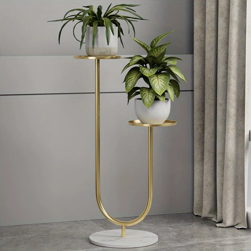 Plant Stand - Metal Vertical Plant Rack with Dual Holders - Flower Pot Rack for Living Room & Balcony & Office Decor