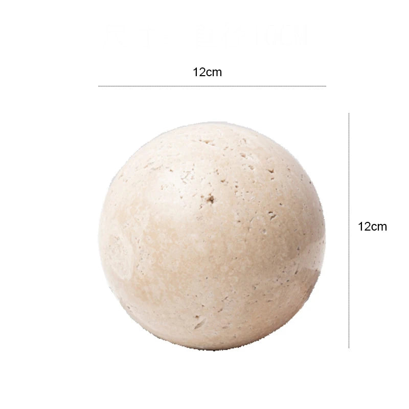 Natural Marble Stone Ball Decor for Table and Shelf Vintage Travertine Sphere Sculpture for Home Decoration