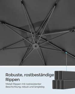 SONGMICS Parasol, 290 x 290 cm, UPF 50+, 360°, with Stand and Fastening Straps