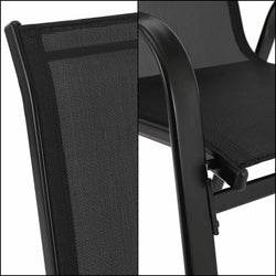 4-Piece Garden Chairs, Steel-Iron + Teslin Fabric, Foldable High Backrest Balcony/Camping Chairs, Outdoor Seating Set, Black