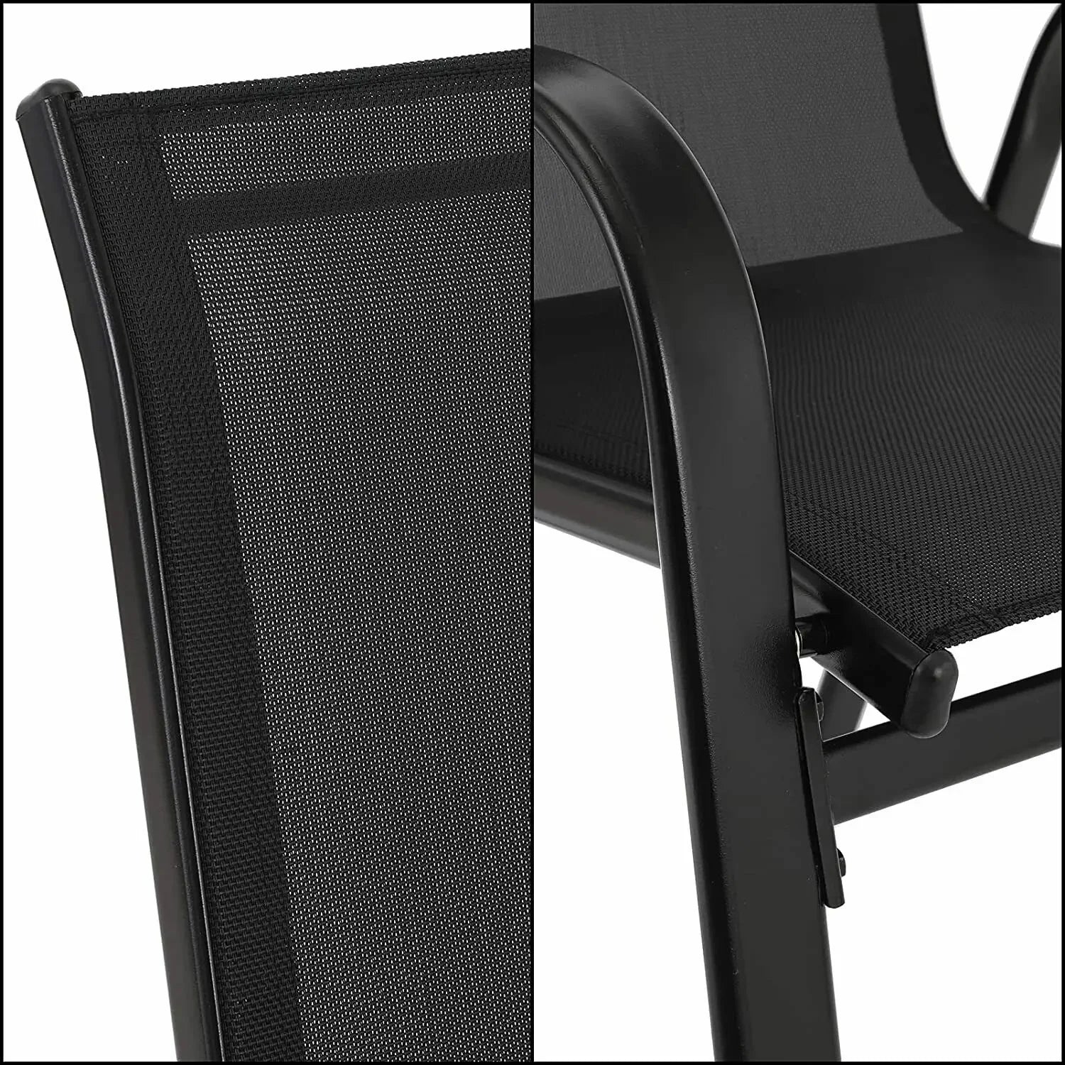 4-Piece Garden Chairs, Steel-Iron + Teslin Fabric, Foldable High Backrest Balcony/Camping Chairs, Outdoor Seating Set, Black