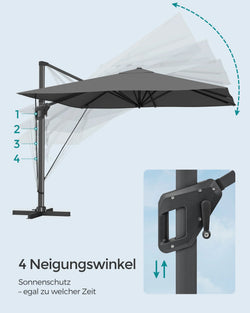 SONGMICS Parasol, 290 x 290 cm, UPF 50+, 360°, with Stand and Fastening Straps