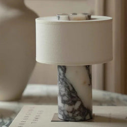 Luxury Beside Lamp Natural Marble Table Lamp Fabric Lampshade Yellow Stone Desk Lamp Living Room Bedroom