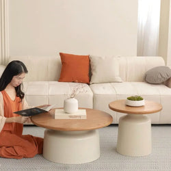 Table  Wood Modern Minimalist Round Edge Design Curved White Base Creamy Milk Tea Small Space coffee tables luxury coffee table
