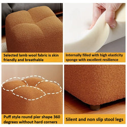 Lambs Wool Small Pouf Stool - Plush Sitting Cushion for Sofa, Living Room & Entryway, Soft Footrest & Shoe Changing Stool