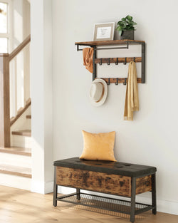 Vasagle Wall Coat Rack with Shelf, Wall Shelf with 10 Removable Hooks and Hangers, Wall-Mounted 2-Tier Coat Rack