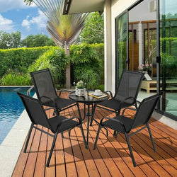 4-Piece Garden Chairs, Steel-Iron + Teslin Fabric, Foldable High Backrest Balcony/Camping Chairs, Outdoor Seating Set, Black