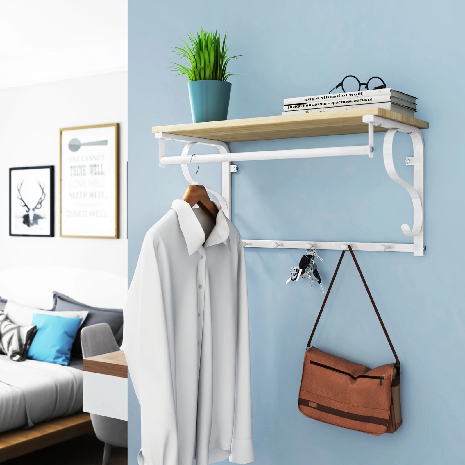 Vasagle Wall Coat Rack, Wall Shelf with 5 Hooks, 60 x 30 x 31.7 cm (L x W x H)
