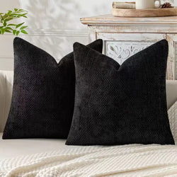 2Pcs Chenille Knitted Throw Pillow Covers Cross-Stitch Design Simple Solid Color Sofa Cushion Cover A Set Includes 2 Pillowcases