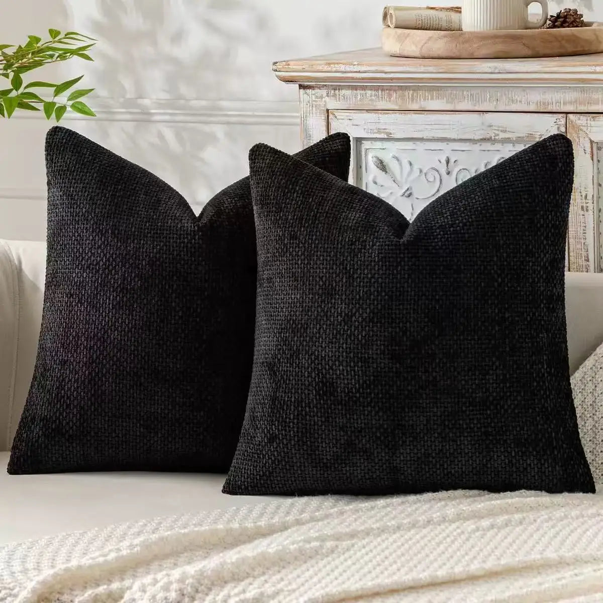 2Pcs Chenille Knitted Throw Pillow Covers Cross-Stitch Design Simple Solid Color Sofa Cushion Cover A Set Includes 2 Pillowcases