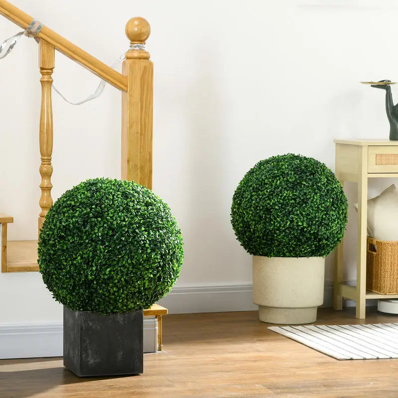 2-Piece Set of Boxwood Trees, Artificial Plants, UV-Protected Houseplant Decor, for Indoor and Outdoor Use, Green