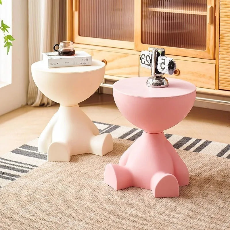 Cream-Colored Trendy Living Room Small Coffee Table, Creative Simple Plastic-Edge INS-Style Bedroom Corner Table