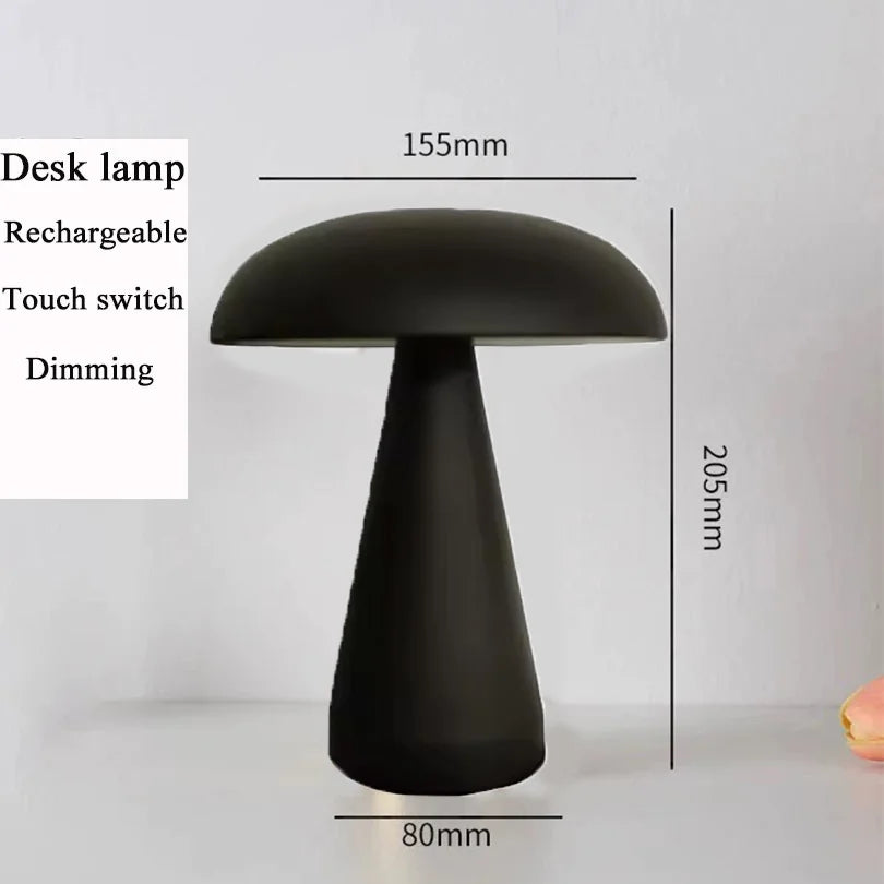 LED Table Lamp, Retro Mushroom Touch-Sensor Bedside Lamp, Rechargeable Reading Light for Bedroom, Restaurant and Bar Decor Lighting