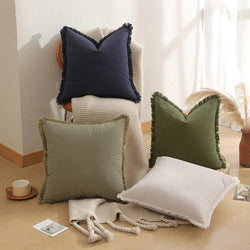 Solid Fringe Boho Cushion Cover With Tassels Soft Accent Throw Pillow Cover For Couch Sofa Bed Living Room Pillowcase Home Decor