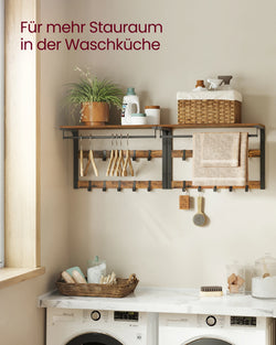 Vasagle Wall Coat Rack with Shelf, Wall Shelf with 10 Removable Hooks and Hangers, Wall-Mounted 2-Tier Coat Rack