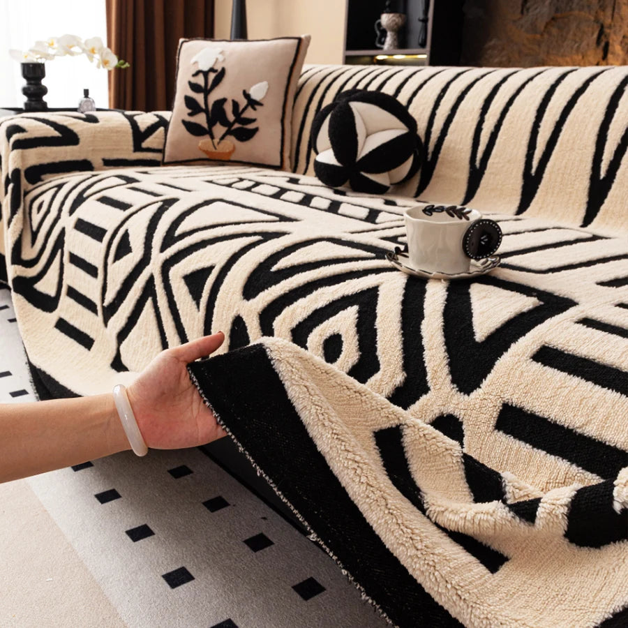 1-Piece New Bohemian-Style Sofa Protector, Vintage Interwoven Comfortable Sofa Blanket, Pet-Friendly, Anti-Slip Protection, Luxury
