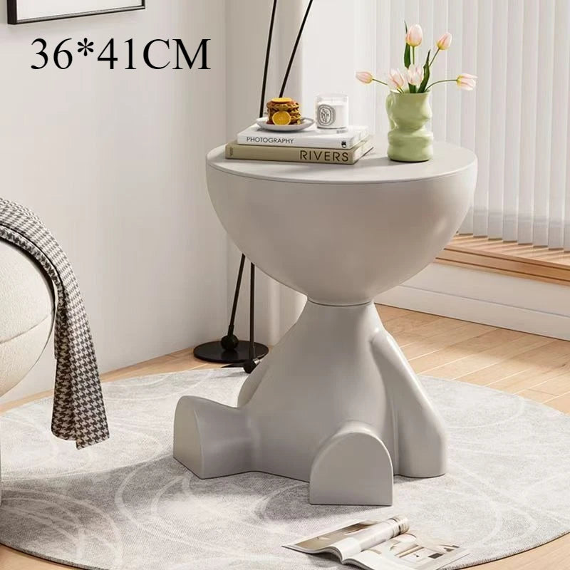 Cream-Colored Trendy Living Room Small Coffee Table, Creative Simple Plastic-Edge INS-Style Bedroom Corner Table