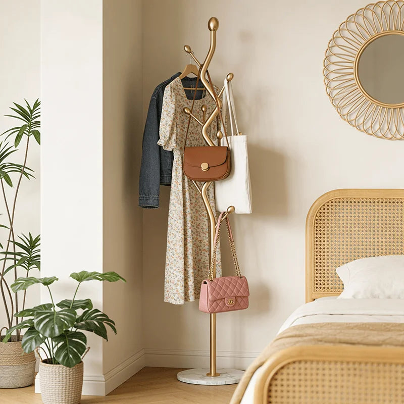Modern metal vertical coat rack - with marble base | Exquisite and simple design, freestanding hall hat and coat rack