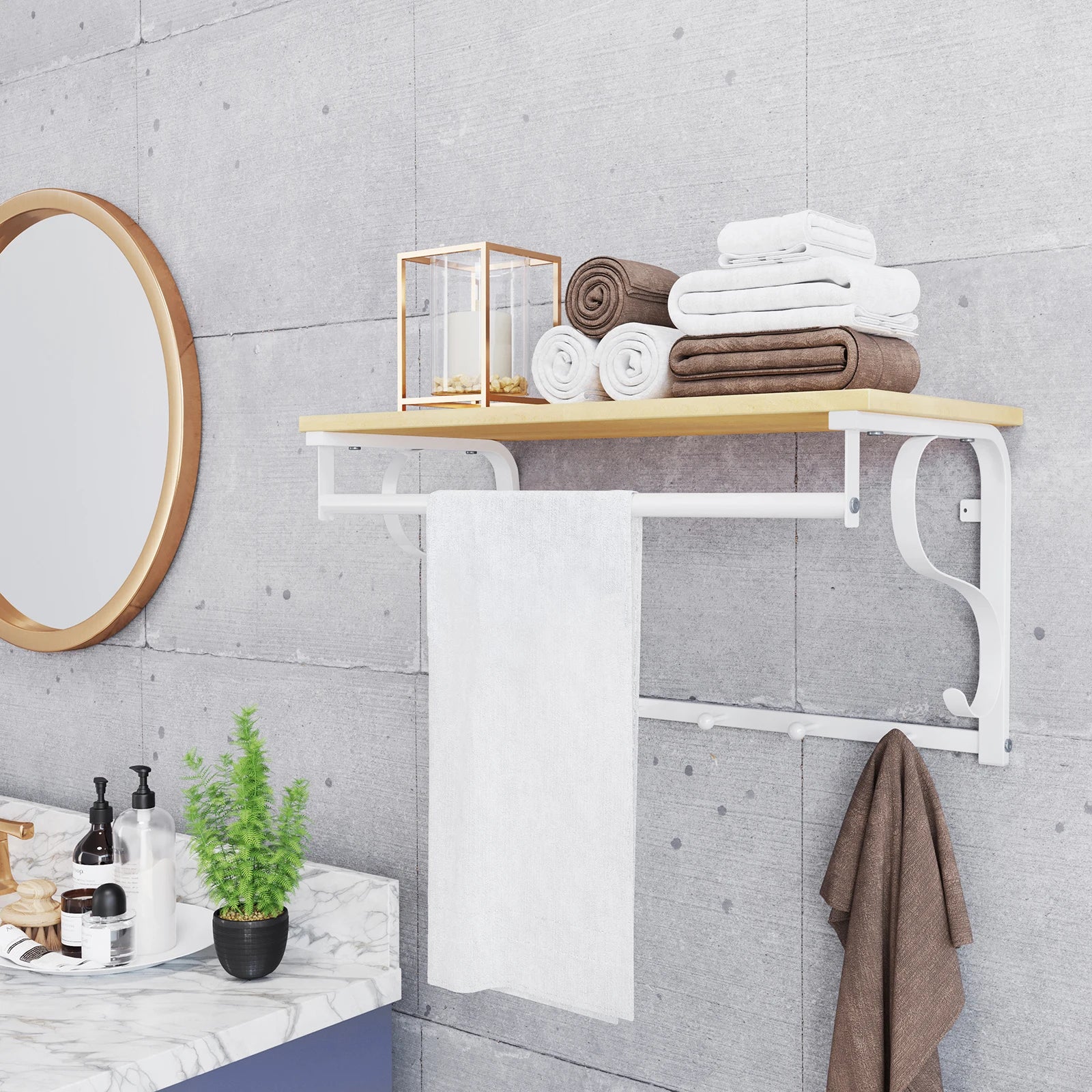 Vasagle Wall Coat Rack, Wall Shelf with 5 Hooks, 60 x 30 x 31.7 cm (L x W x H)
