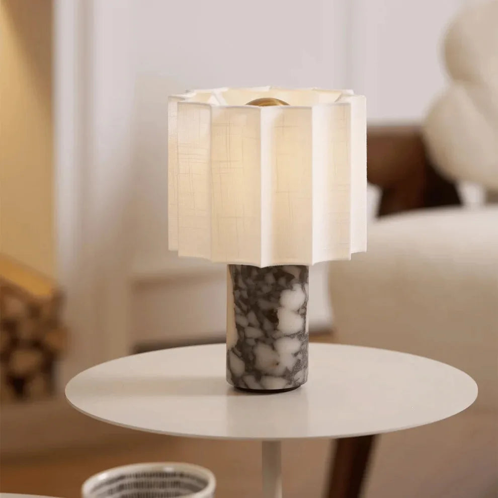 Luxury Beside Lamp Natural Marble Table Lamp Fabric Lampshade Yellow Stone Desk Lamp Living Room Bedroom