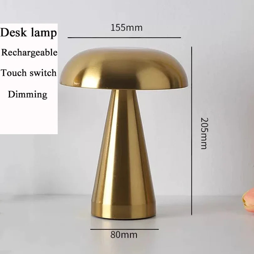 LED Table Lamp, Retro Mushroom Touch-Sensor Bedside Lamp, Rechargeable Reading Light for Bedroom, Restaurant and Bar Decor Lighting