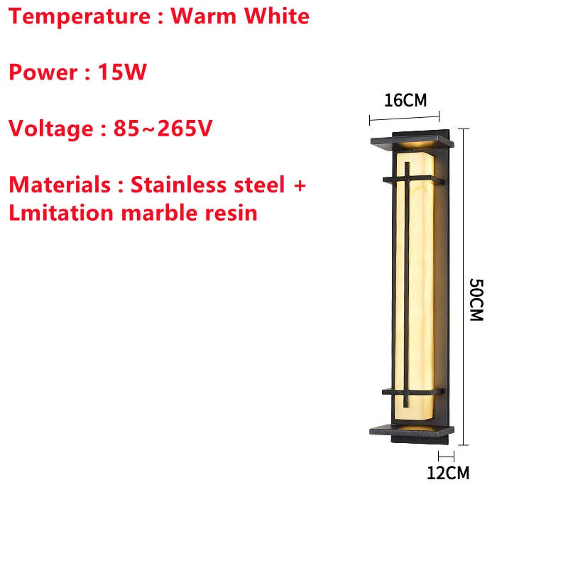 Modern Stainless Steel LED Wall Lamp, Waterproof IP65, 85-265V, Simulated Marble Porch Lamp for Outdoor Street, Path and Sconce Lighting