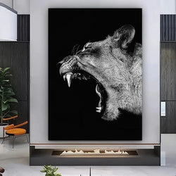 Black Background Roaring Lion Animal Posters and Prints Lion Family Canvas Painting Wall Art Pictures for Living Room Home Decor
