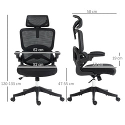 Office Chair, Adjustable Height, Lumbar Support, Tilt Function, Ergonomic Seat, 62 x 58 x 120-133 cm, Black