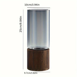 Elegant Glass Vase with Wooden Base for Hydroponic Plants,  Modern Tabletop Floral Arrangement Home Decoration