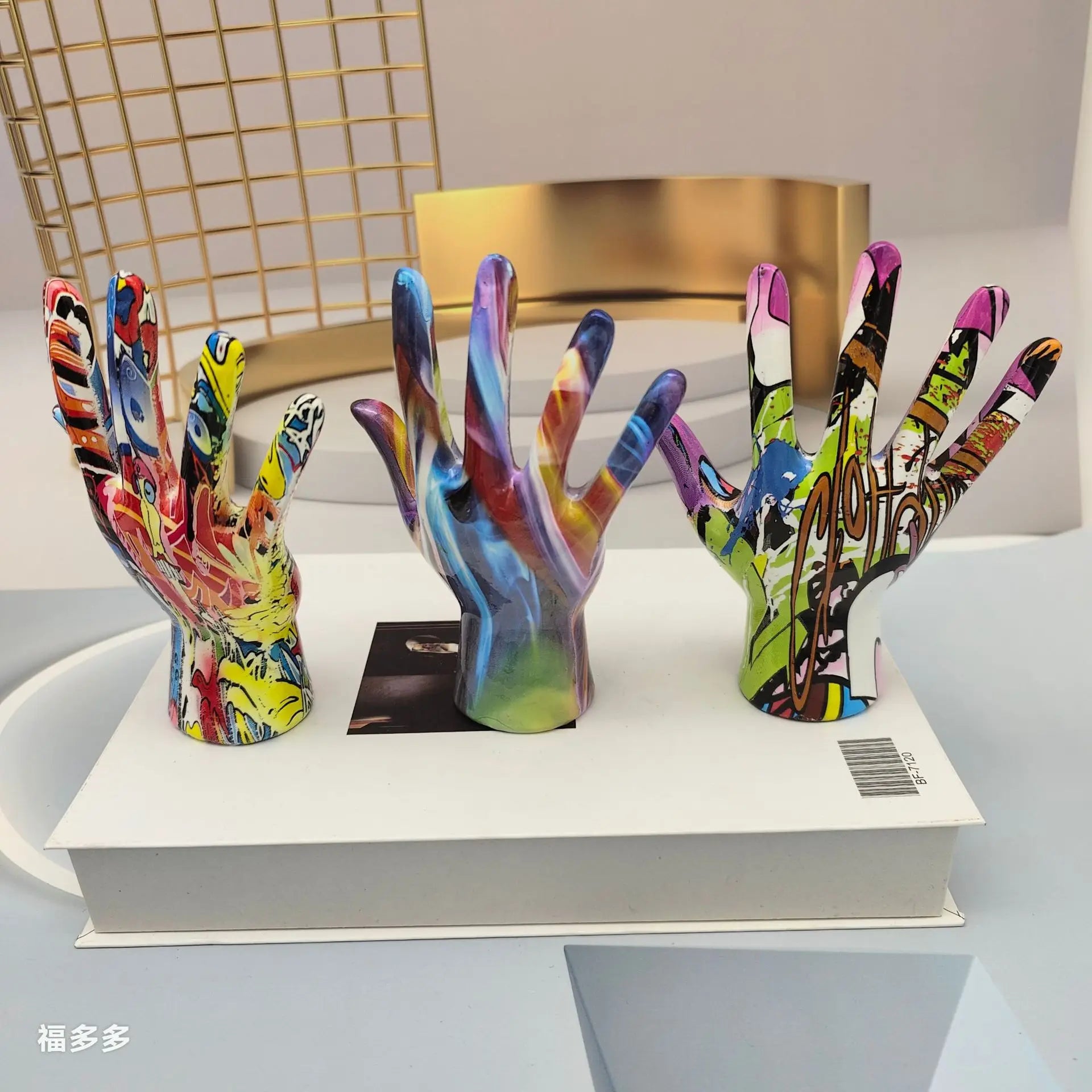 Graffiti Hand Gesture Statue Modern Art Colorful Hand Resin Figurine Finger Model for Home Desktop Office Decor