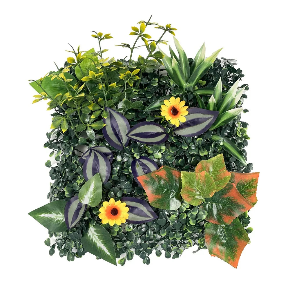 DIY Artificial Plant Wall Panel, Everlasting Sunflower Artificial Eucalyptus Green Mat, 25 * 25 cm Simulated Maple Plant Sheet