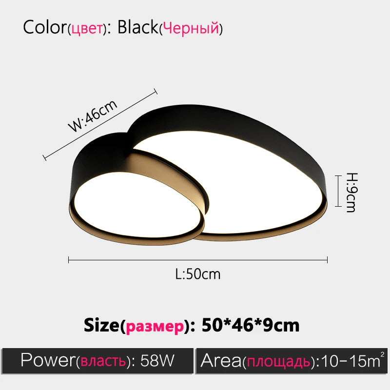 Living Room Ceiling Light, Bedroom and Dining Room Lamp, Simple Scandinavian Modern Black and White LED Home Decorative Light