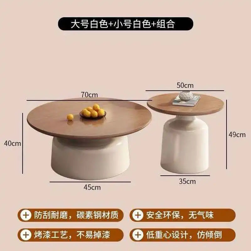 Round Scandinavian-Style Coffee Table Set, Creative Modern Wooden Top and Side Tables with White Base for the Living Room
