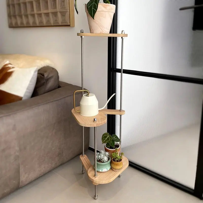 Modern Solid Wood Furniture Plant Stand Adjustable Shelf for Living   Heavy Duty Geometric Design Home Decor