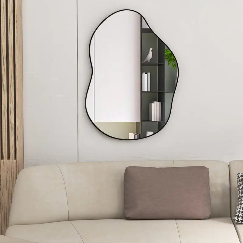 Asymmetrical Wall Mirror, Irregular Decorative Framed Mirror, 2-Way Hanging Modern Art Mirror for Bathroom, Bedroom and Living Room