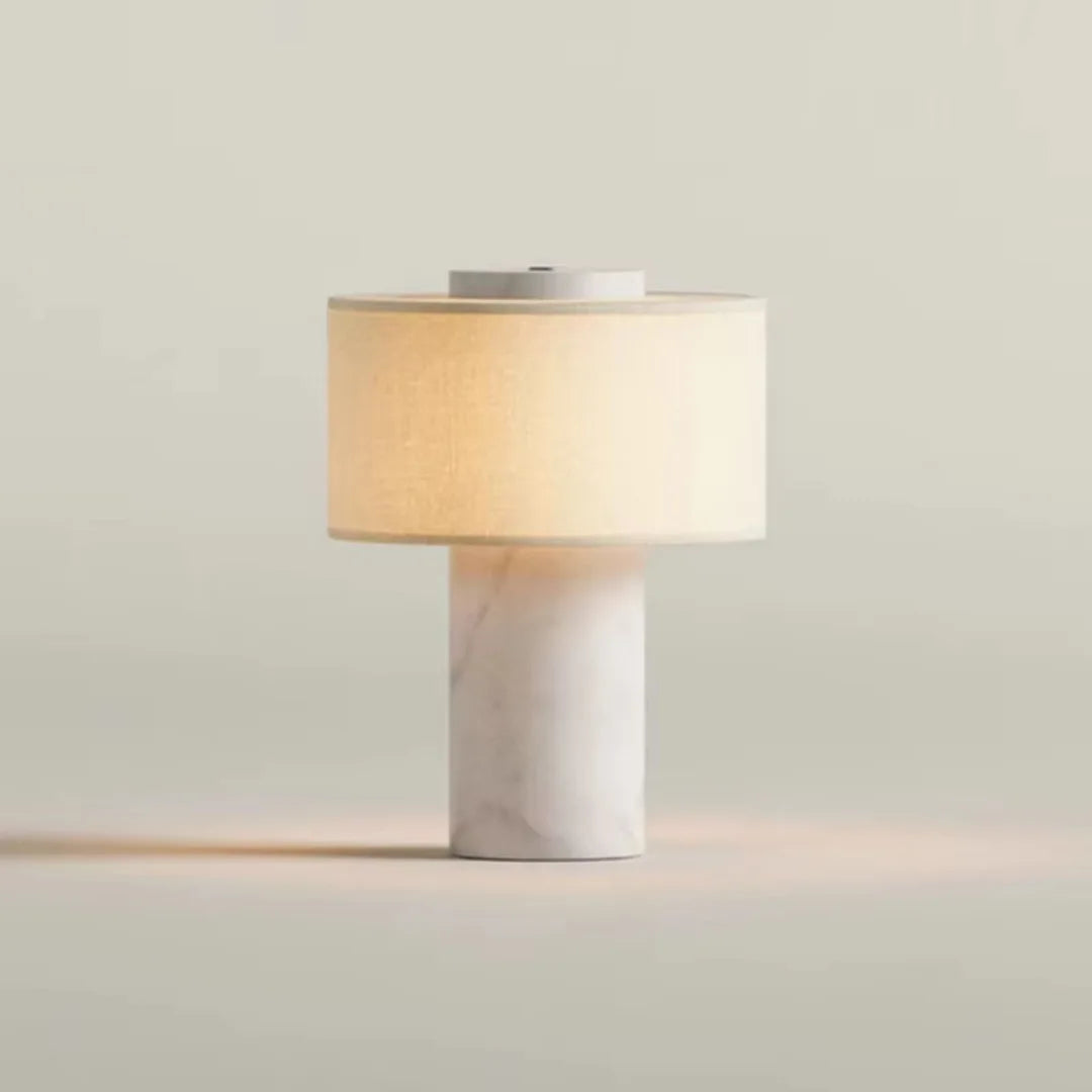 Luxury Beside Lamp Natural Marble Table Lamp Fabric Lampshade Yellow Stone Desk Lamp Living Room Bedroom