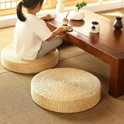 Handmade Woven Natural Straw Round Pouf Tatami Cushion Floor Japanese Style Cushion Home Textile Tea Ceremony Home Ground Mat