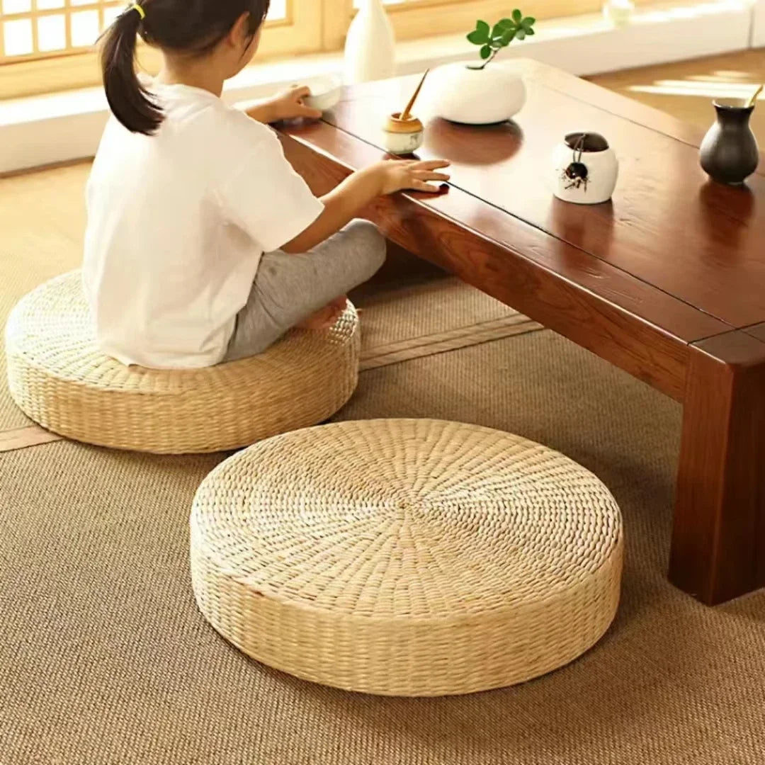 Handmade Woven Natural Straw Round Pouf Tatami Cushion Floor Japanese Style Cushion Home Textile Tea Ceremony Home Ground Mat