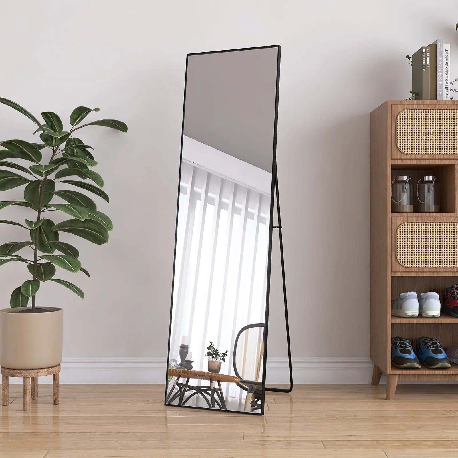 Anajqaqia 140 × 40 cm Full-Length Mirror with Aluminum Frame and Metal Stand, HD Large Wall Mirror for Living Room