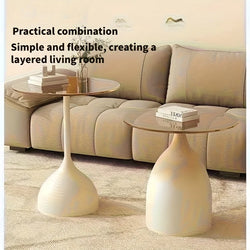 Modern Round Side Table with Tempered Glass Top and Metal Frame - Small Accent Table for Living Room or Bedroom