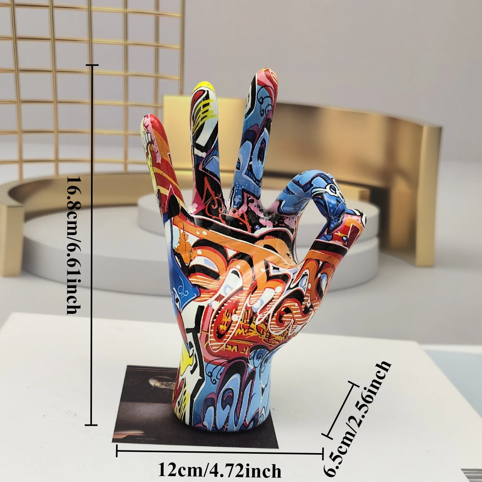 Graffiti Hand Gesture Statue Modern Art Colorful Hand Resin Figurine Finger Model for Home Desktop Office Decor