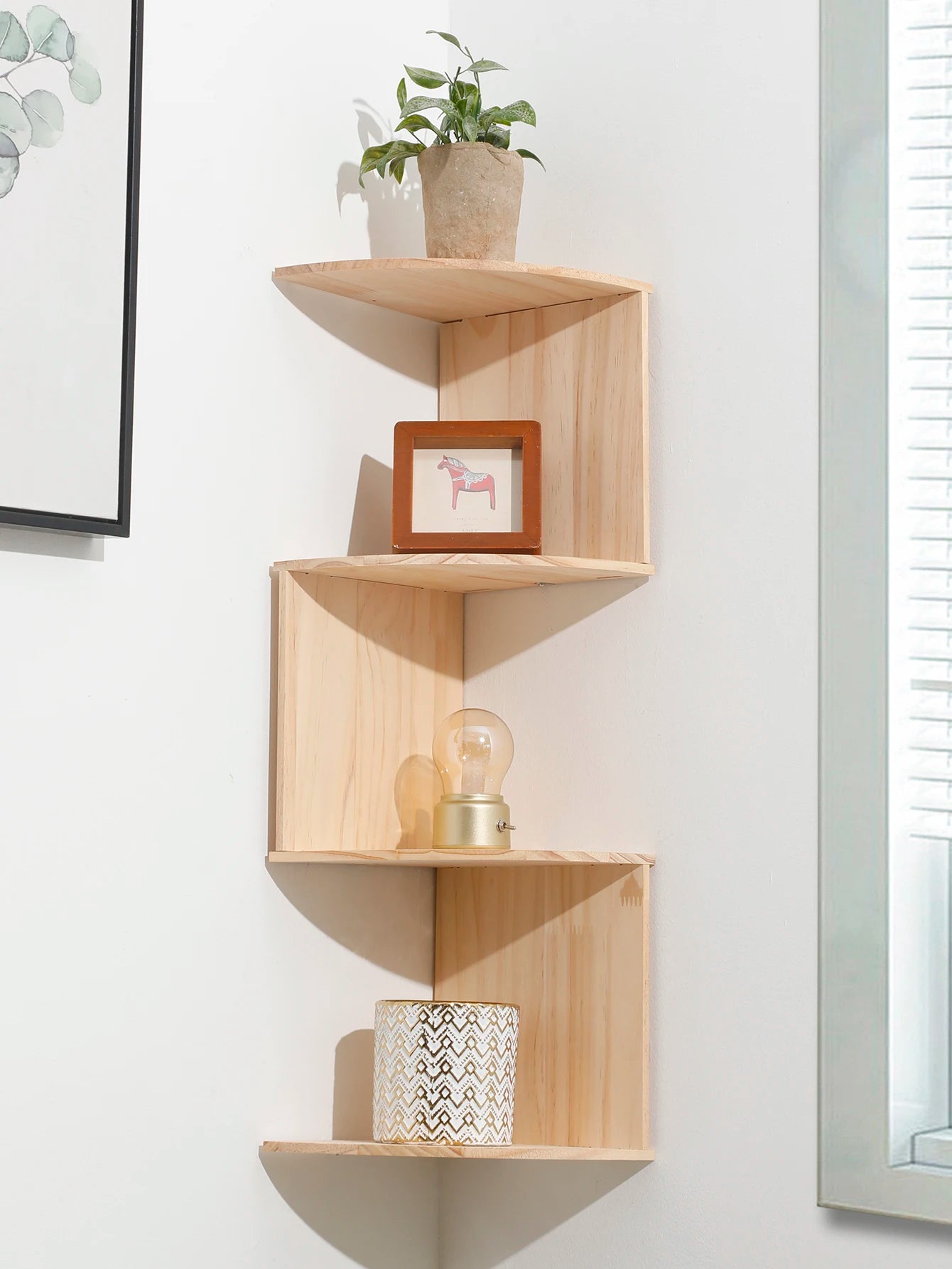 2/4/5-Tier Wooden Corner Shelf, Burlywood Storage Shelf, Boho Home Decor Floating Wall Organizer, Aesthetic Room Decoration