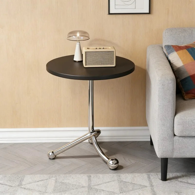 Vintage Round End Table Metal Legs Wooden Side Table Portable Corner Table Furniture for Living Room Bedroom Balcony