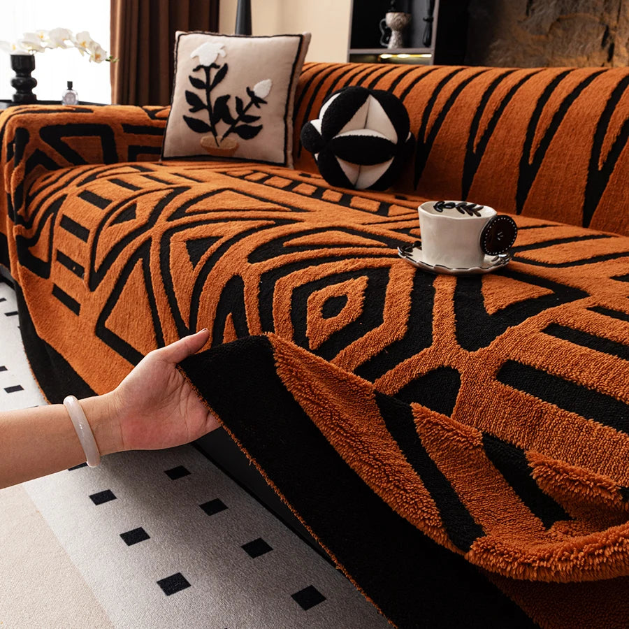 1-Piece New Bohemian-Style Sofa Protector, Vintage Interwoven Comfortable Sofa Blanket, Pet-Friendly, Anti-Slip Protection, Luxury
