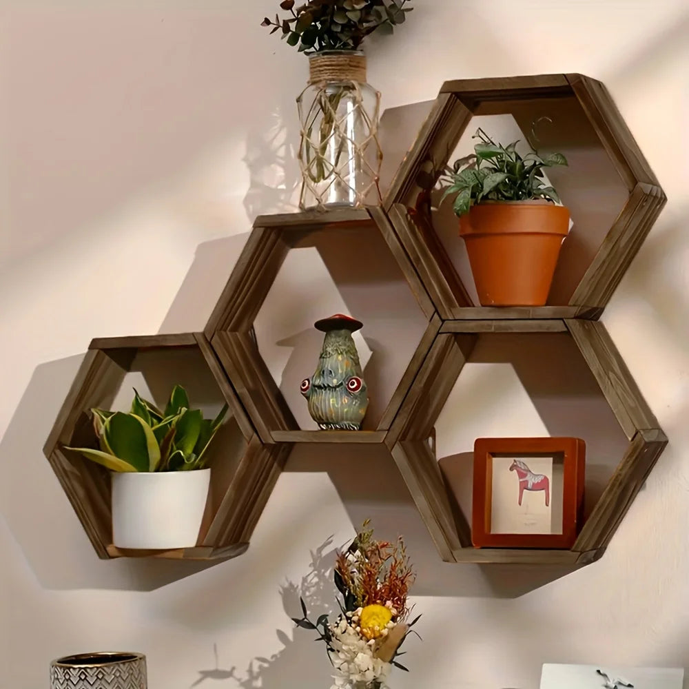 Hexagonal Floating Wall Shelf, Hexagon Storage Rack - for Home Decor Lovers - Perfect Gift - Suitable for Bathroom and Bedroom