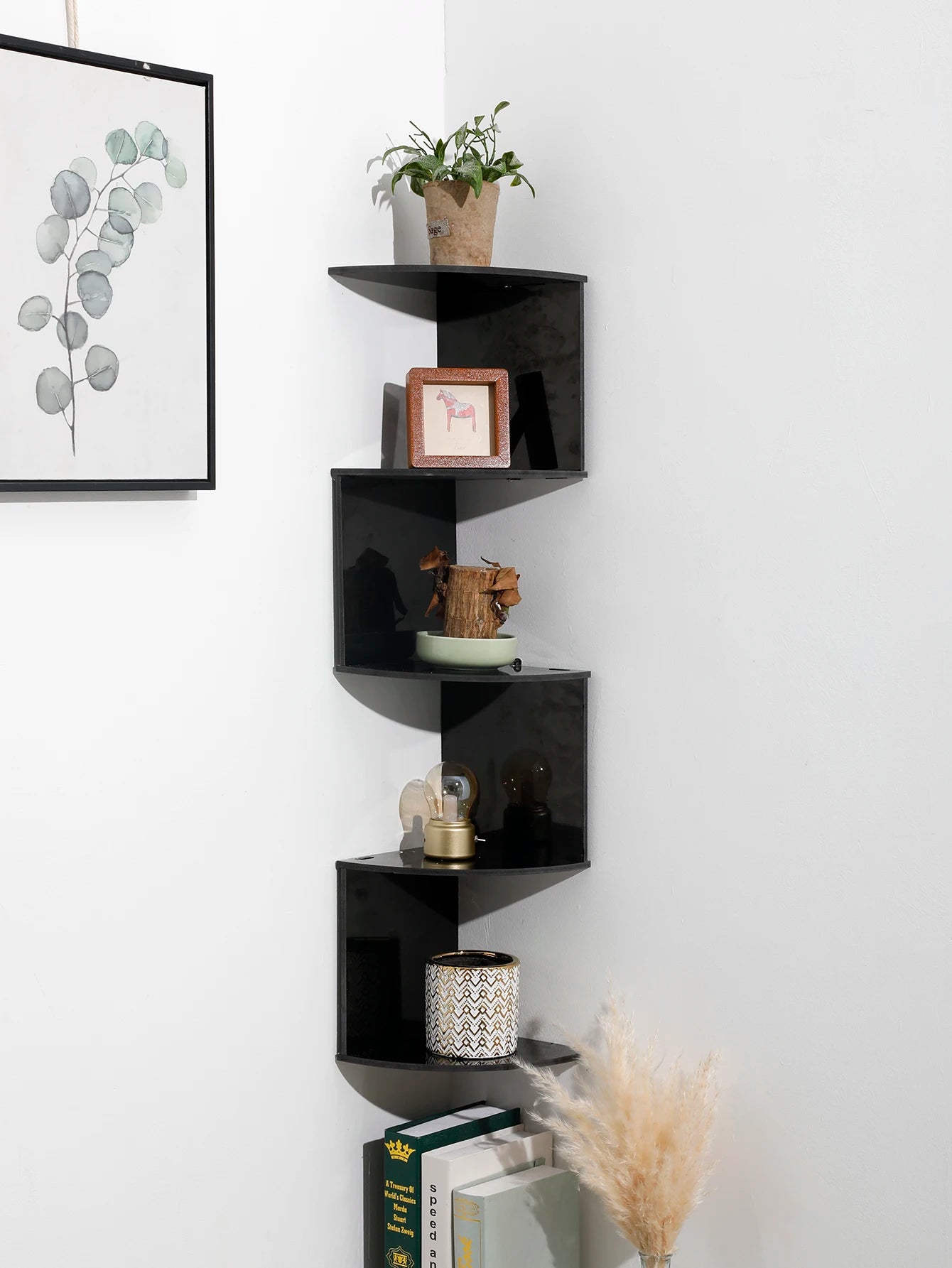 2/4/5-Tier Wooden Corner Shelf, Burlywood Storage Shelf, Boho Home Decor Floating Wall Organizer, Aesthetic Room Decoration