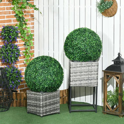 2-Piece Set of Boxwood Trees, Artificial Plants, UV-Protected Houseplant Decor, for Indoor and Outdoor Use, Green