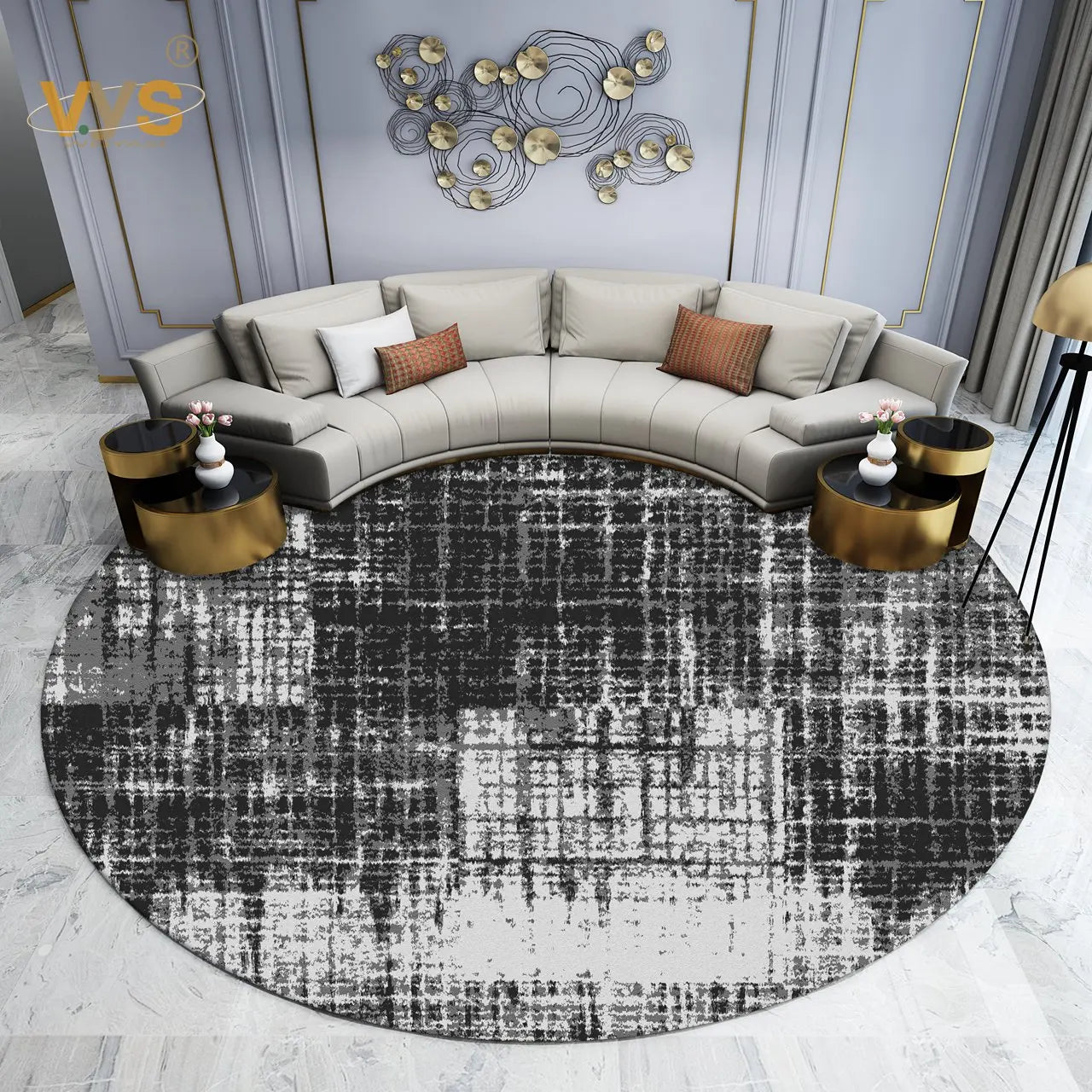 Modern-Style Rugs for Living Room, Light Luxury Bedroom Decor, Round Rug, Thick Plush Lounge Rug, Fluffy Soft Floor Gray Mat