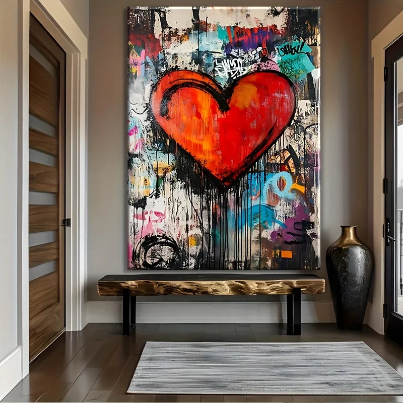 Colorful Graffiti Heart Poster and Prints Graffiti Art Canvas Painting  Wall Art Picture for Living Room Home Decor No Frame